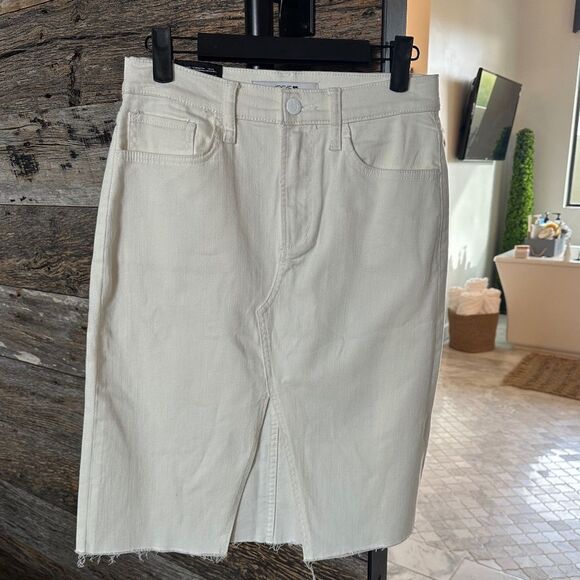 JOE'S JEANS High-rise Front Slit Midi Skirt In Cream - Picture 2 of 11